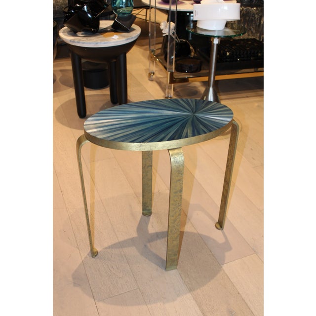 Blue Straw Marquetry Top Side Table For Sale - Image 4 of 6