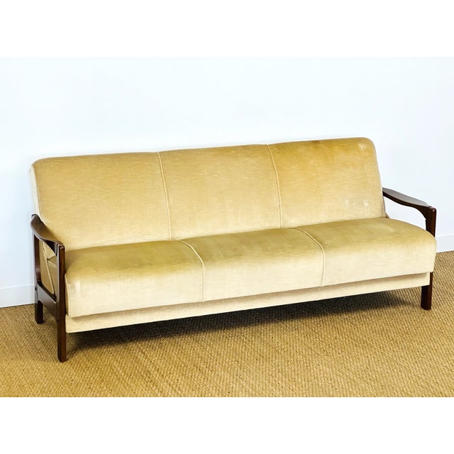 1960s Vintage Scandinavian Velvet Convertible Sofa and Armchair, 1960s, Set of 2 For Sale - Image 5 of 18