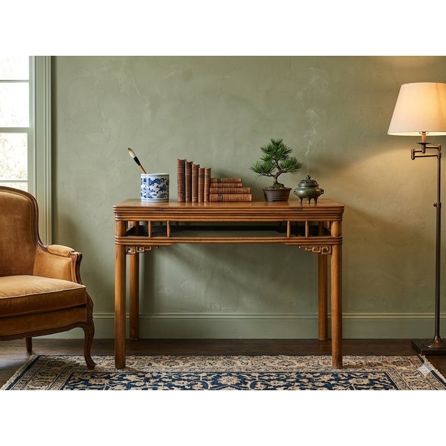 Tan Vintage Honey Wood Tone Ming Style Round Legs Console Altar Table For Sale - Image 8 of 10