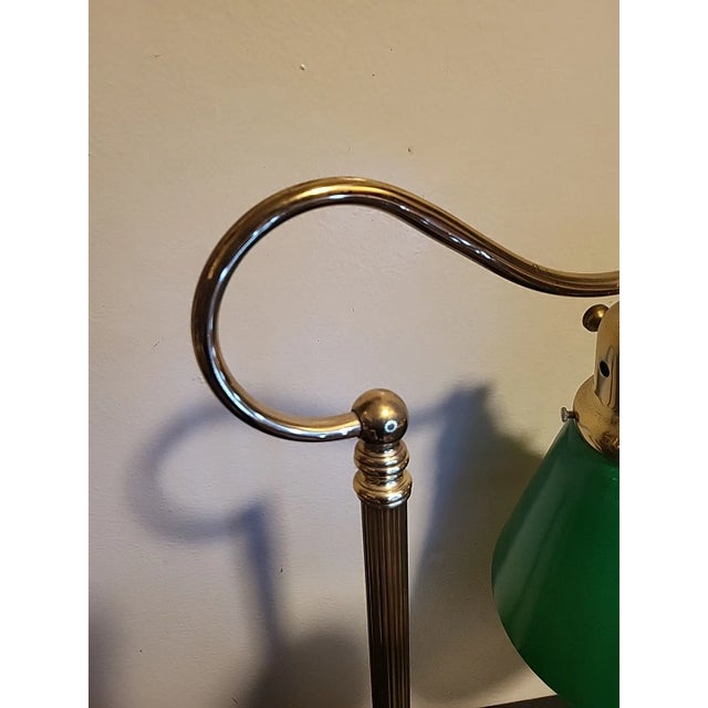 Mid 19th Century Vintage Banker Brass Lamp Green Glass Art Deco For Sale - Image 5 of 12