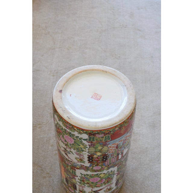 Green 1980s Chinese Famille Rose Porcelain Umbrella Stand For Sale - Image 8 of 10