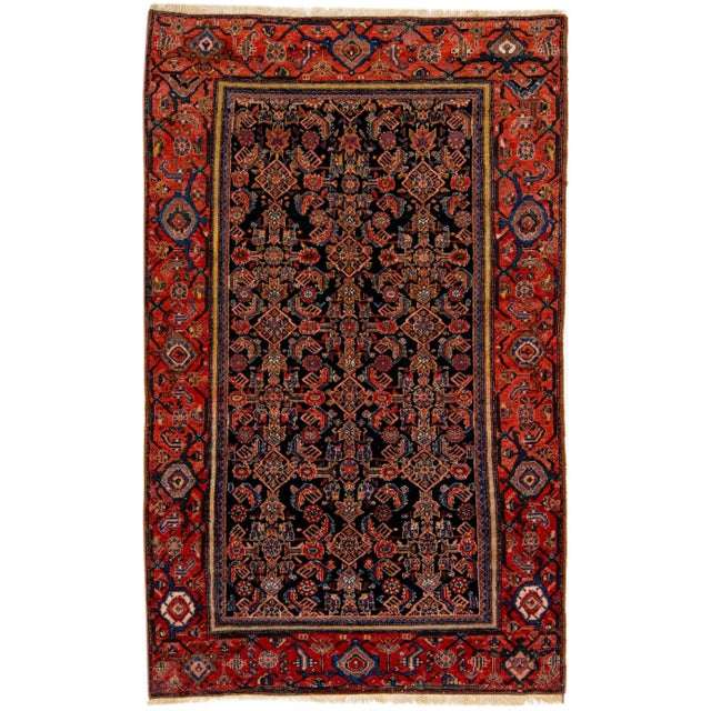 Textile 1930s Allover Vintage Malayer Handmade Wool Rug in Blue & Red For Sale - Image 7 of 7