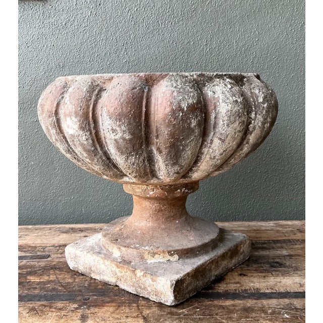 Vintage Fluted Cement Garden Urn For Sale In West Palm - Image 6 of 12