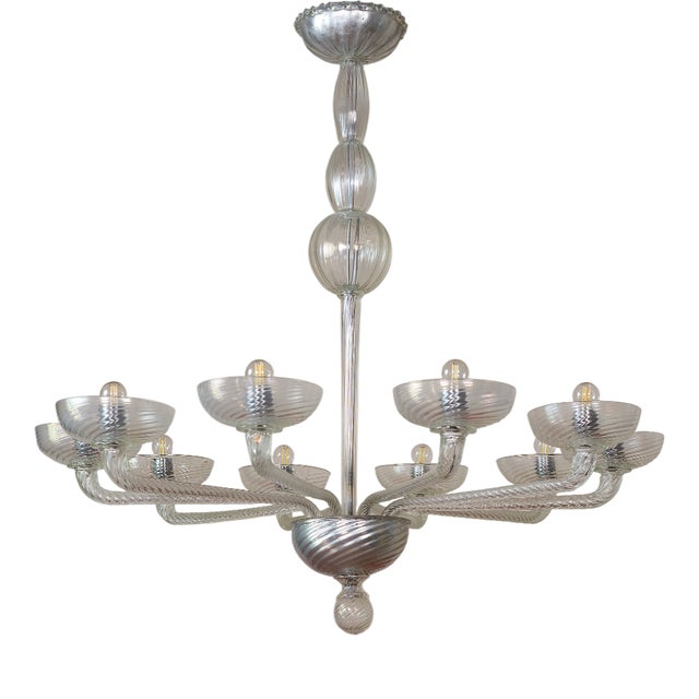 Mid-Century Murano Glass 10-Light Chandelier, 1950s For Sale