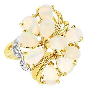 Two Carat Cluster Pear Shaped Opal Ring, Size 4