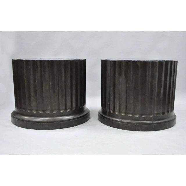 Large Custom Wooden Fluted Column Pedestal W/ Faux Purple Agate Painted Top Pair For Sale - Image 4 of 12