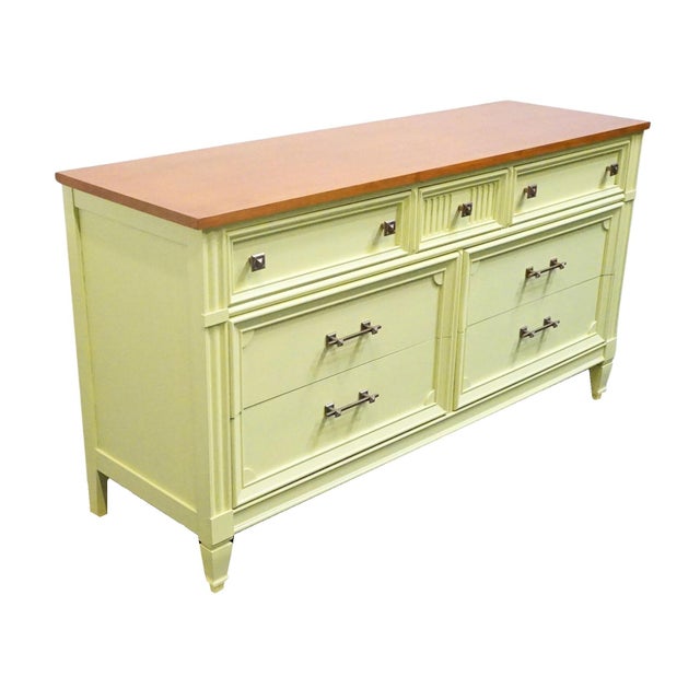Bassett Bassett Furniture Ticino Collection Cream Painted 57" Double Dresser W. Solid Cherry Top 238-96-237 For Sale - Image 4 of 13