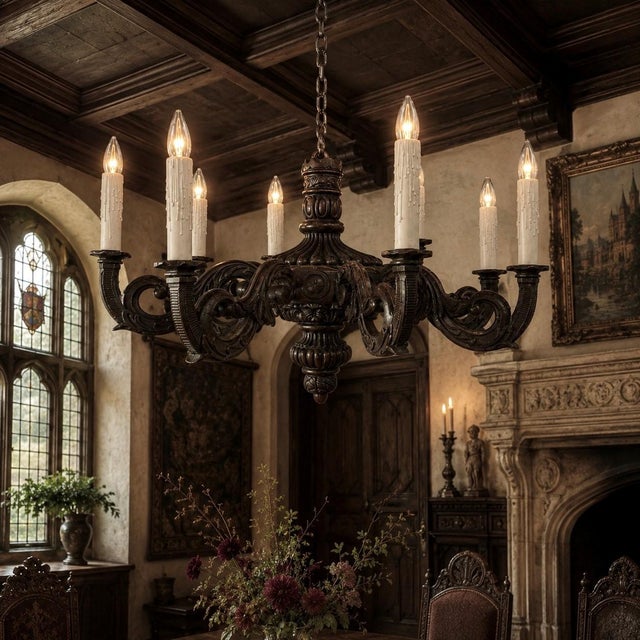 Antique French Louis XIV Carved Wood Chandelier is a wonderful example of the style, featuring a boldly carved central...