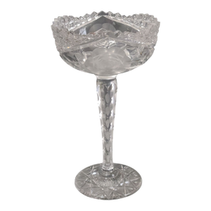 Vintage American Brilliant Cut Crystal Roses Floral Compote Candy Dish Bowl