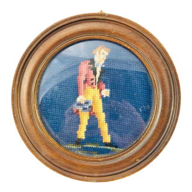 Late 1800s Walnut Framed Needlepoint of Victorian Gentleman For Sale