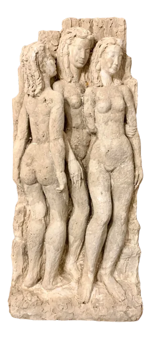 Vintage Wall Sculpture of Three Graces Charities, Signed