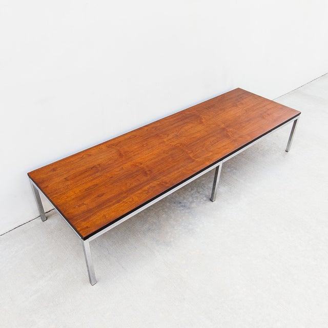 Vintage Florence Knoll Style Walnut & Chrome Bench by g.m. Proctor & Sons For Sale - Image 9 of 12