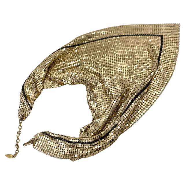 Vintage Whiting & Davis Gold-Tone Mesh Triangle Scarf Necklace For Sale - Image 4 of 7