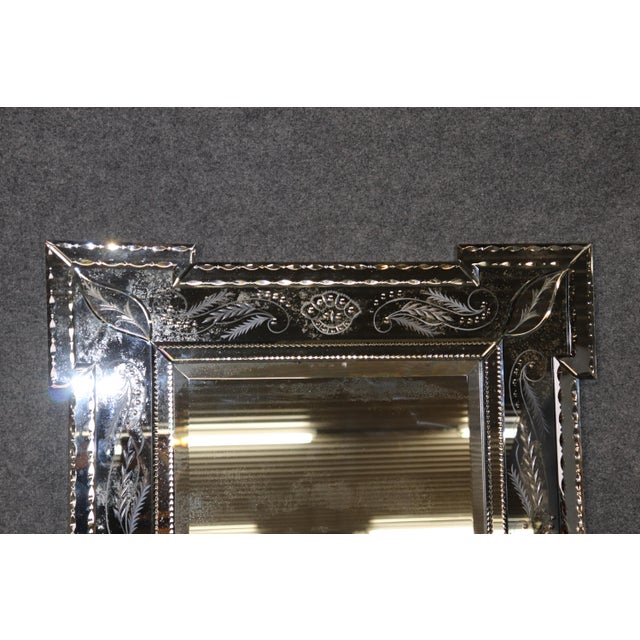 Stunning Italian Venetian Etched Glass Mirror For Sale - Image 4 of 8