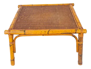 Vintage Bamboo and Woven Rattan Coffee Table, 1960s