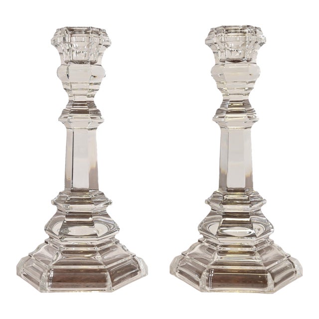 Tiffany & Co. Clear Crystal Candlesticks, Pair For Sale