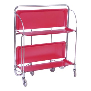 Vintage Red Foldable Bar Cart in Chrome Metal, 1960s For Sale