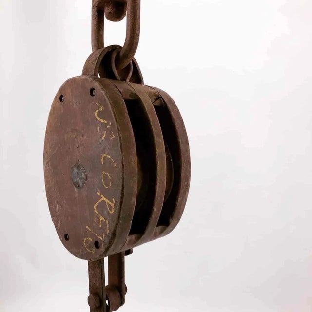 Double Pulley in Wrought Iron and Solid Wood For Sale - Image 5 of 10
