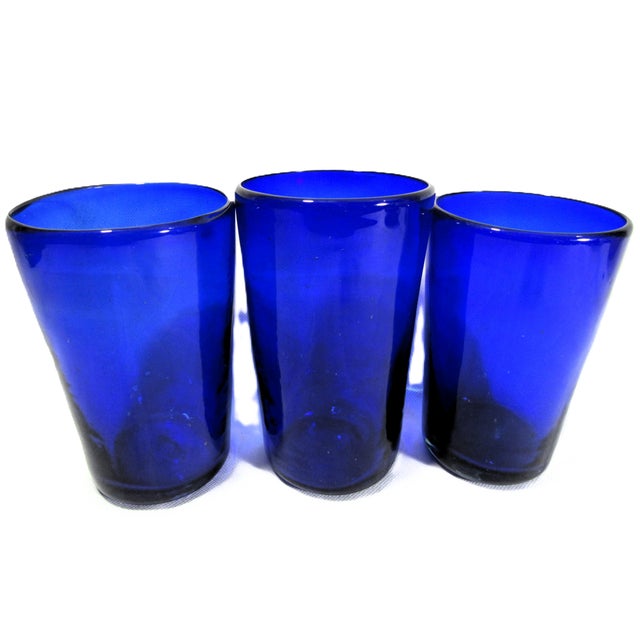 Vintage Cobalt Blue Blown Drinking Glasses - Set of 3 For Sale In New Orleans - Image 6 of 10