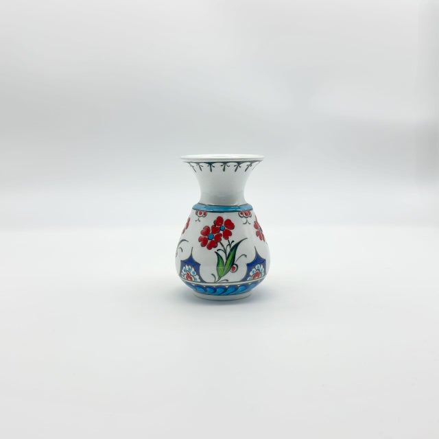Ceramic Handmade Ceramic Petite “Kandil” Vase (15cm) – Red Spring Blossoms – Traditional Iznik Decor For Sale - Image 7 of 8