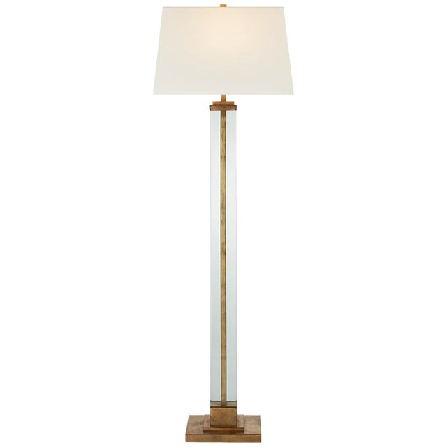 Transitional Visual Comfort Signature Wright Large Floor Lamp in Gilded Iron with Linen Shade For Sale - Image 3 of 3