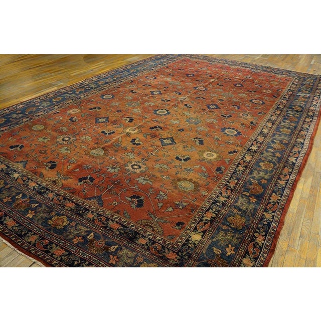 Antique Persian Bijar rug. Size: 11'0" x 17'3". Antique Bijar Persian Coral 1900s Rug, Circa Date: 1900s. This exceptional...