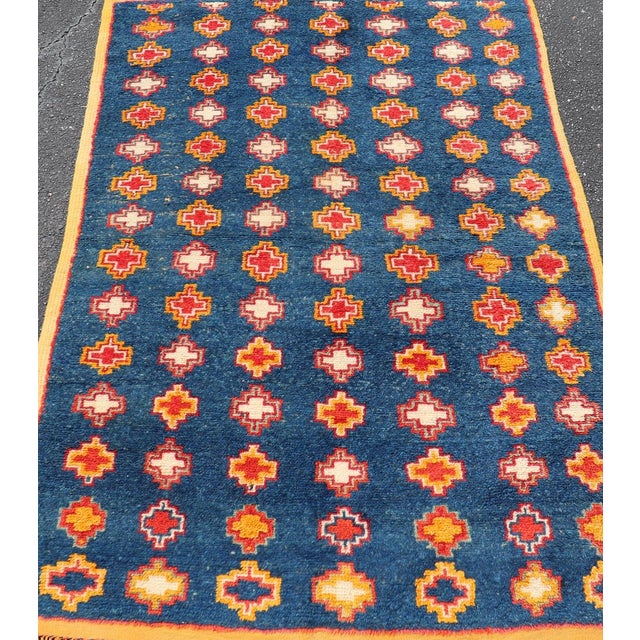 Vintage Moroccan Rug With Navy Blue Field and Gold Geometric Medallions 4 X 6'1 For Sale In Atlanta - Image 6 of 10