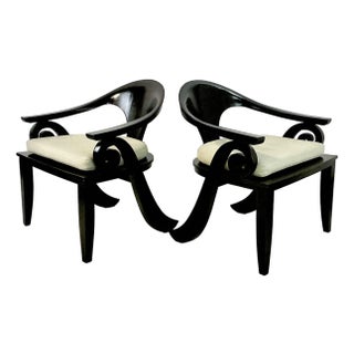 1980s Vintage Chinoiserie Asian Modern Curled Arms Spoon Side Chairs - A Pair, After Stanley Jay Friedman For Sale