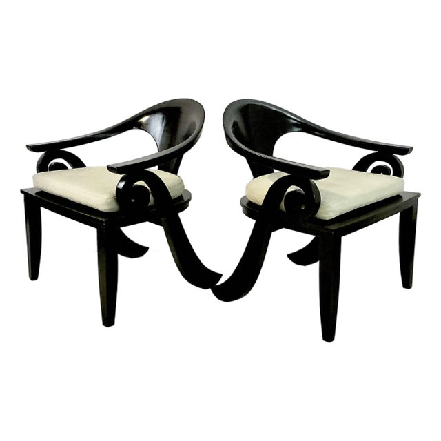 1980s Vintage Chinoiserie Asian Modern Curled Arms Spoon Side Chairs - A Pair, After Stanley Jay Friedman For Sale