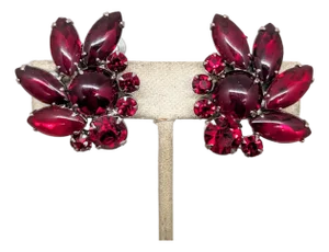 Vintage 1960s Verified Delizza & Elster Faux-Garnet Clip Earrings-2 Pieces