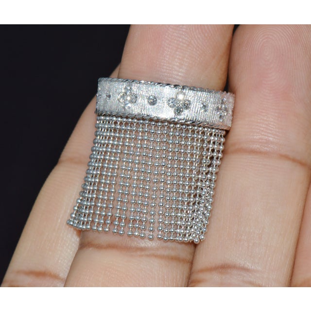 Silver Late 20th Century Authentic Roberto Coin Princess Tassel Fringe Diamond Ring 18k White Gold, Size 7 For Sale - Image 8 of 13