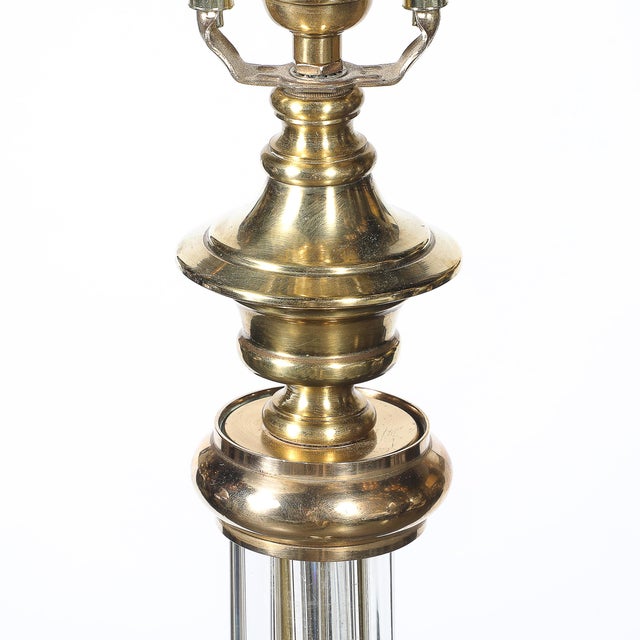 Metal Art Deco Fluted Glass & Brass Floor Lamp For Sale - Image 7 of 14