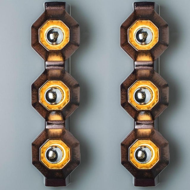 Ceramic Wall Lights in Brown Ceramic from Pan, Denmark, 1970, Set of 2 For Sale - Image 7 of 13