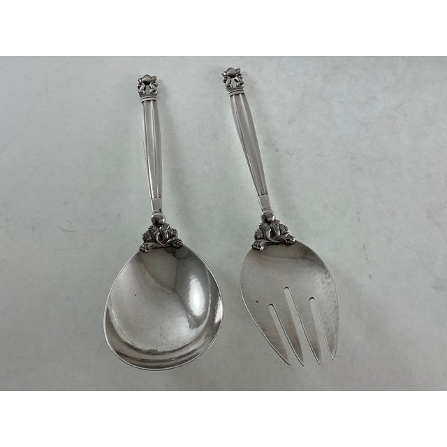 1970s Georg Jensen Sterling Silver Serving Spoon & Fork, Acorn For Sale - Image 10 of 10