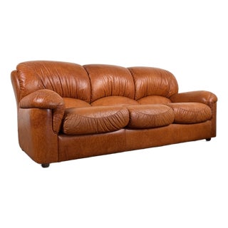 Vintage 1970's Italian Leather Sofa For Sale