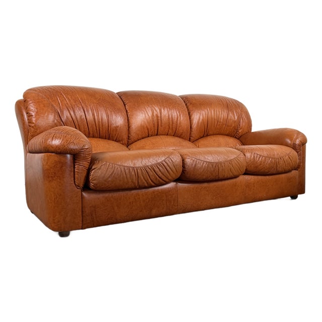 Vintage 1970's Italian Leather Sofa For Sale