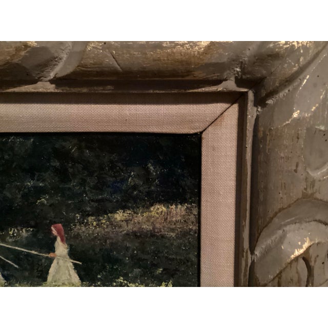 Original Oil Painting, Landscape With 3 Sisters Fishing, Signed by Artist “G.Wodzik” in Red. For Sale - Image 9 of 9