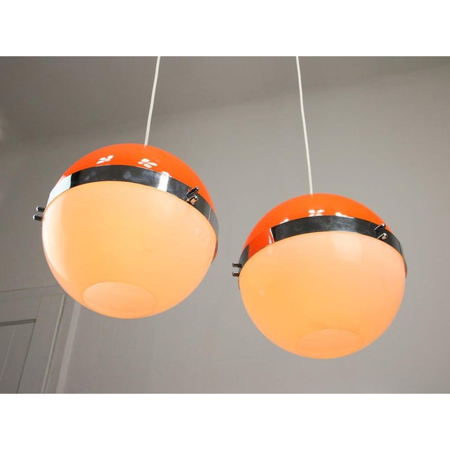 Space Age Italian Orange Pendant Lamps, Set of 2 For Sale - Image 13 of 18