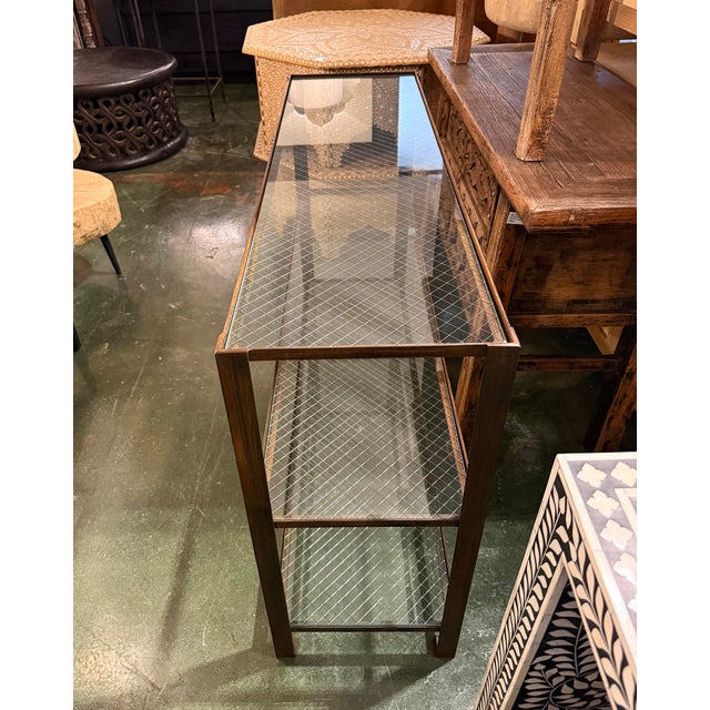Industrial Mesco Wire Glass & Iron Shelf / Console Table For Sale - Image 9 of 11