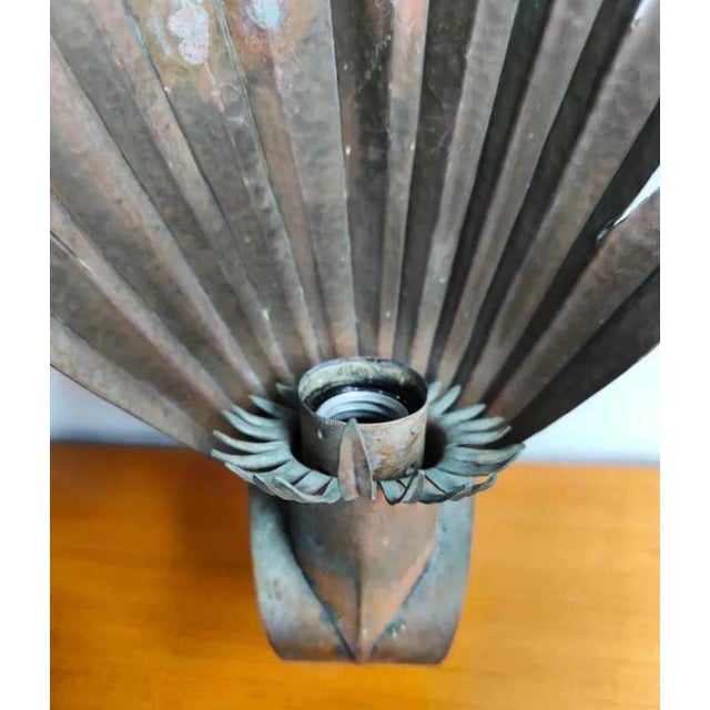Copper Art Deco French Palm Leaf Sconces in Hammered Copper, 1930, Set of 2 For Sale - Image 8 of 12