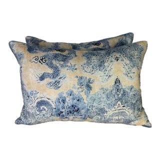 Pair of Custom Linen Dragon Pillows For Sale