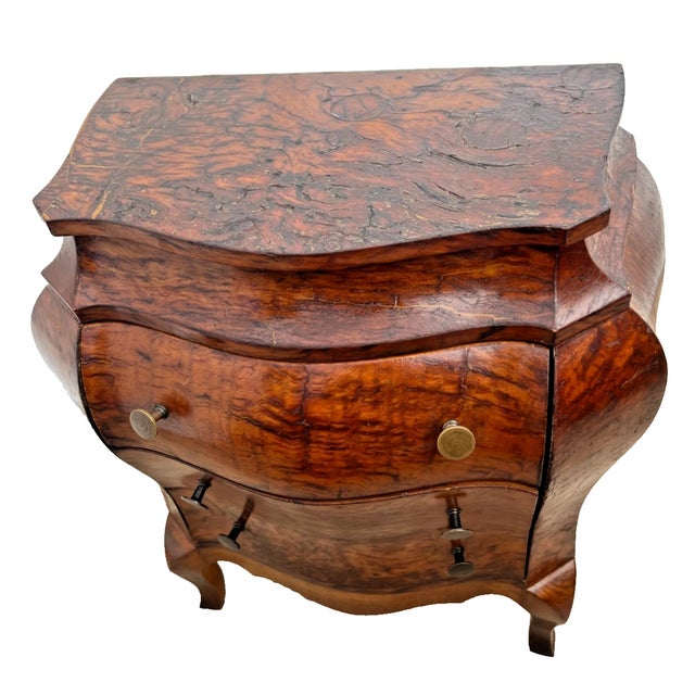 Wood Vintage Petite Venetian Bombe Commode Small Chest of Drawers Burled Walnut For Sale - Image 7 of 11