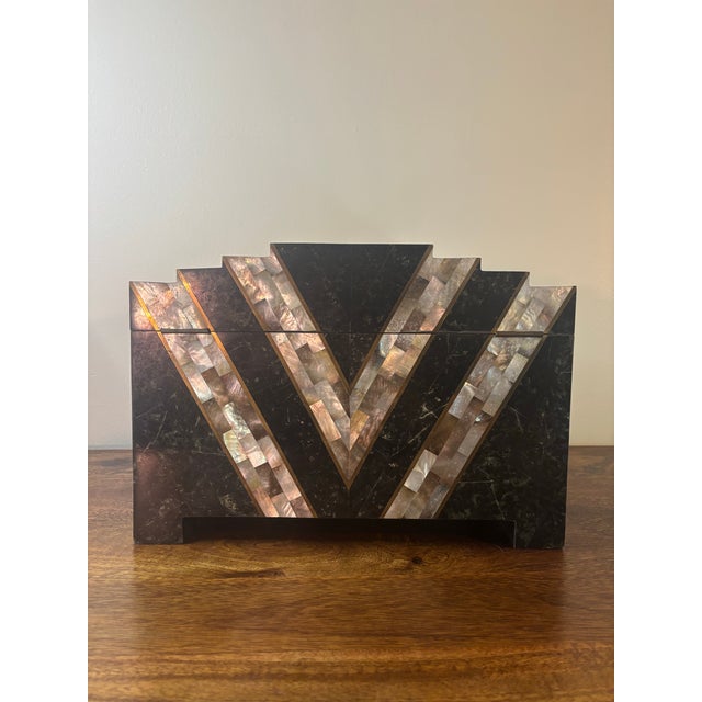 1970s Vintage Postmodern Tessellated Stone Abalone Shell Decorative Box, 1970s For Sale - Image 5 of 8