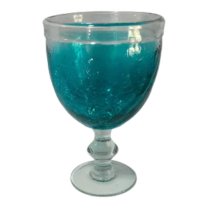 Late 20th Century Italian Art Glass Hand Blown Blue Crackel Glass Pedestal Vase Center Bowl