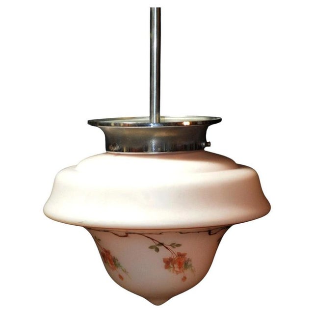 Art Deco Floral Glass Pendant Light with Chrome Fittings, 1930s For Sale - Image 14 of 14