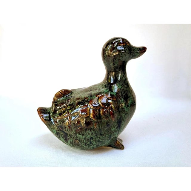 Vintage Drip Glaze Ceramic Duck Figurine, Mottled Green Art Pottery For Sale - Image 9 of 11