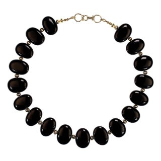 Ajd 18 Inch Highly Polished Oval Onyx Tablet Necklace For Sale