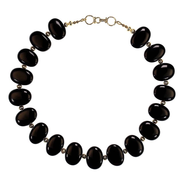 Ajd 18 Inch Highly Polished Oval Onyx Tablet Necklace For Sale