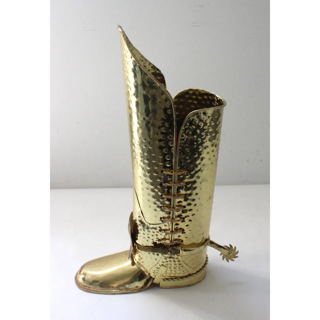 Mid-Century English Riding Boot Umbrella Stand .The inside has strips of red paper over the gold color braiding to prevent...