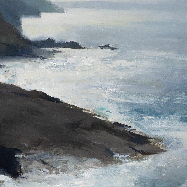 Wood Contemporary A Distant Haze by Jon Doran | Oil on Panel Sea Cliffs Above Breaking Surf For Sale - Image 7 of 12